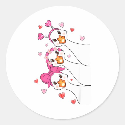 Sticker Rond Funny Goose Happy Valentine Goose Cute Heart Lover (Devant)