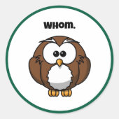 Sticker Rond Funny Grammar Owl Cartoon for Writers & Word Nerds (Devant)