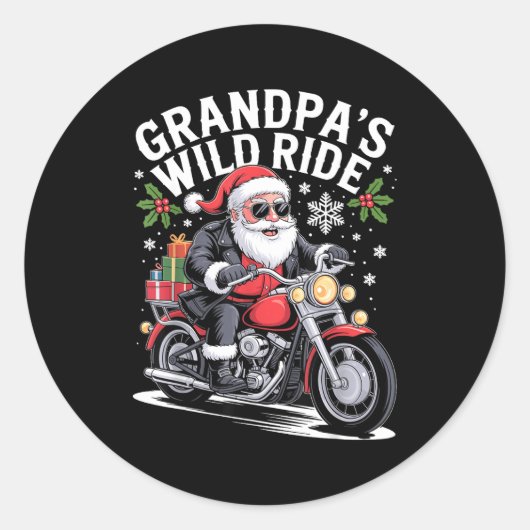 Sticker Rond Funny Grandpa's Biker Ride Christmas Motorcycle Sa (Devant)