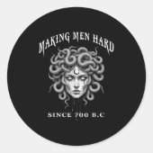 Sticker Rond Funny Greek Mythology Medusa Making Men Hard Since (Devant)