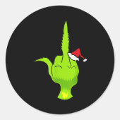 Sticker Rond Funny Green Hand Middle Finger Xmas Santa (Devant)
