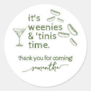 Sticker Rond Funny Green Weenies & Tinis Martini fête d'anniver