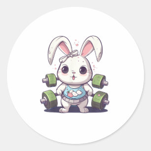 Sticker Rond Funny Gym Workout Bunny Fitness Studio Rabbit Card