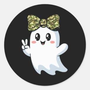 Sticker Rond Funny Halloween Camouflage Camo Ghost Hello Huntin