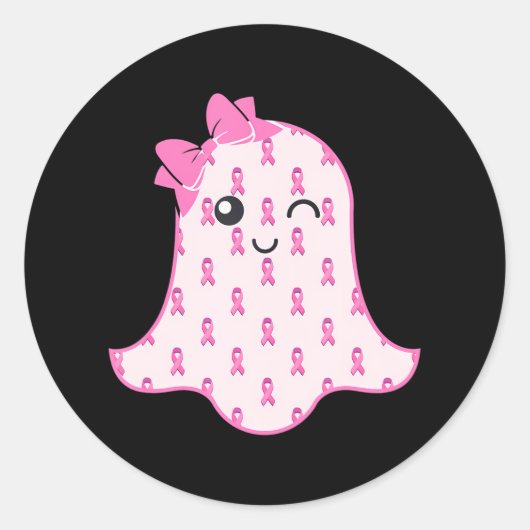 Sticker Rond Funny Halloween Ghost sensibilisation au cancer du (Devant)