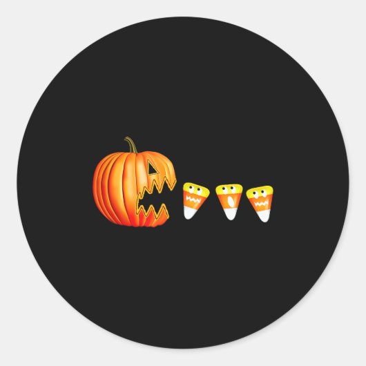 Sticker Rond Funny Halloween Pumpkin Jack O Lantern Eating Cand (Devant)