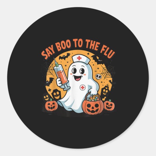 Sticker Rond Funny Halloween Quote Say Boo To The Flu Cool Vacc (Devant)