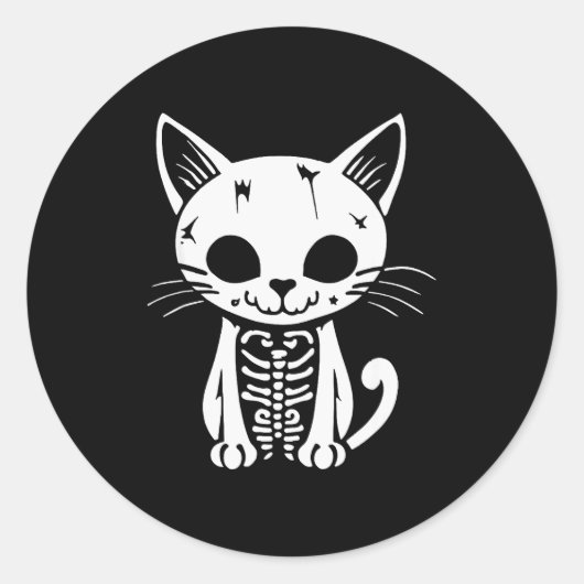 Sticker Rond Funny Halloween Skeleton Cat Kitty Costume Skull C (Devant)