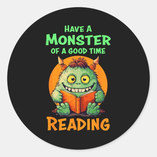 Sticker Rond Funny Halloween Teacher Librarian Monster Reading (Devant)