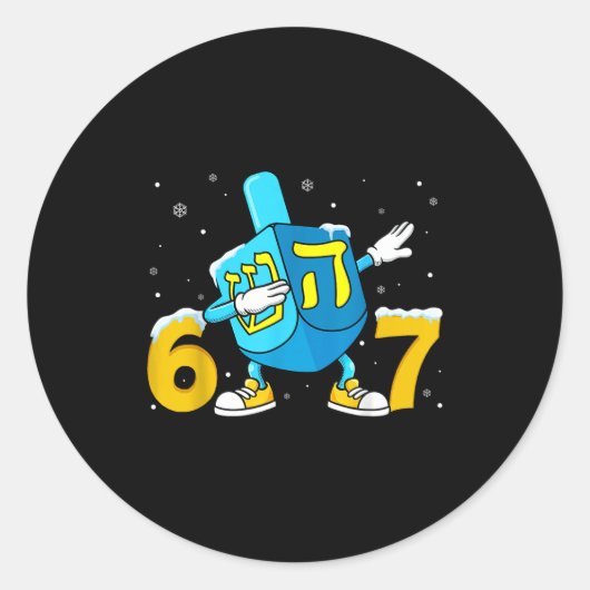 Sticker Rond Funny Hanukkah Six Seven Chanukah Dreidel Dabbing (Devant)