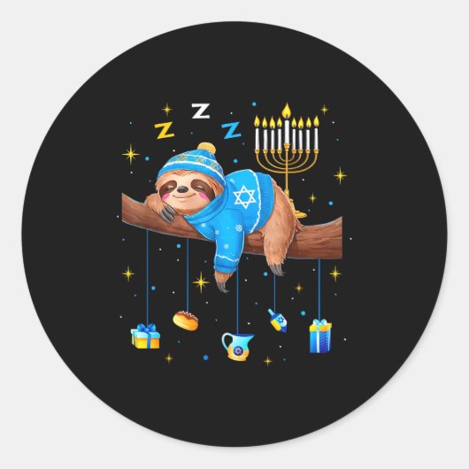 Sticker Rond Funny Hanukkah Sloth Jewish Chanukah Sleeng Hanukk (Devant)