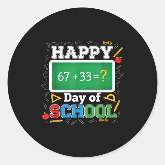 Sticker Rond Funny Happy 100 Days Of School Math Teacher Six Se (Devant)