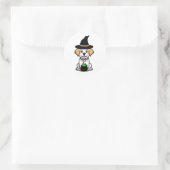 Sticker Rond Funny Happy dog est une sorcière (Sac)