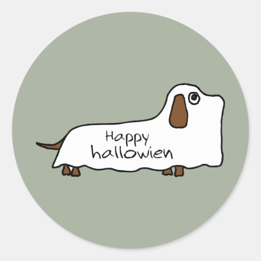 Sticker Rond Funny Happy hallowiener wiener chien fantôme hallo (Devant)