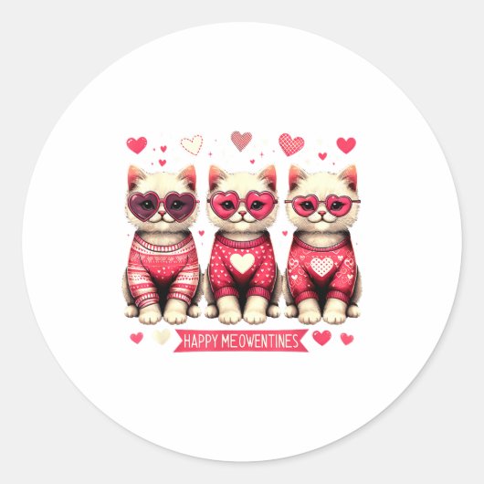 Sticker Rond Funny Happy Meowentines Cute Valentine Cats Love C (Devant)