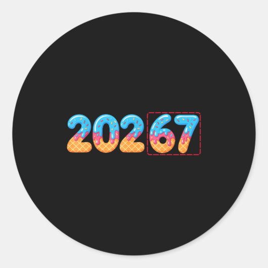 Sticker Rond Funny Happy New Year 2026 20267 Ice Cream Drip 67 (Devant)