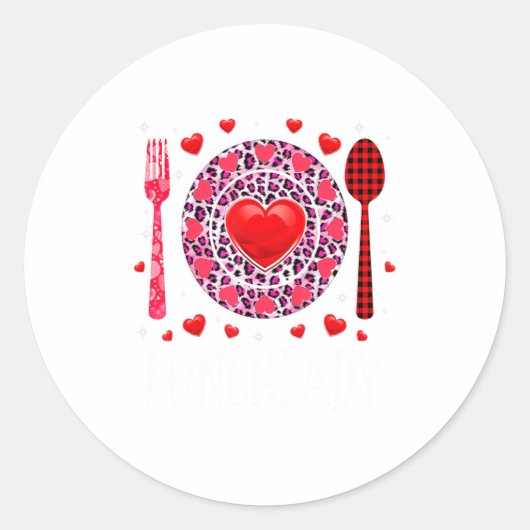 Sticker Rond Funny Happy Valentines Day Lunch Lady Leopard Hea (Devant)
