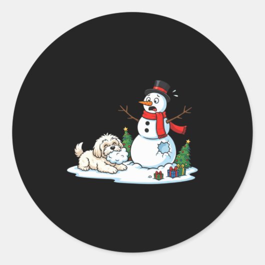 Sticker Rond Funny Havanese Snowman Christmas Tree Xmas Womens  (Devant)