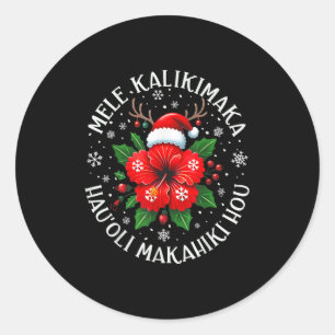 Sticker Rond Funny Hawaii Père Noël Xmas Tree vacances de surf