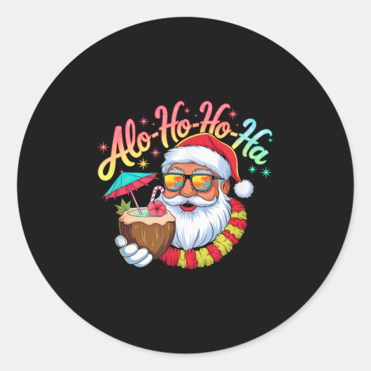 Sticker Rond Funny Hawaiian Alo-ho-ho-ha Père Noël Surfing Chri (Devant)