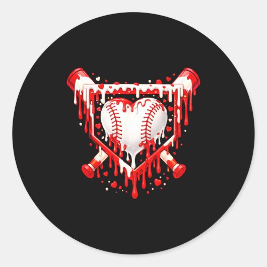 Sticker Rond Funny Heart Baseball Drip Ice Cream Valentines Day (Devant)