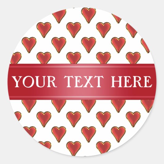 Sticker Rond Funny Heart Pattern gold red + your backgr. & (Devant)