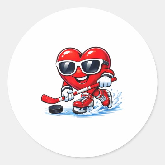 Sticker Rond Funny Heart Playing Hockey Apparel  (Devant)