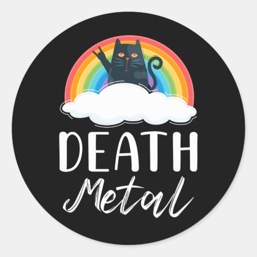 Sticker Rond Funny Heavy Death Metal Chat Rainbow Rock Music (Devant)