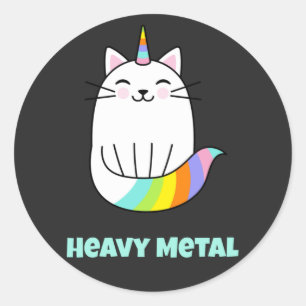 Sticker Rond Funny heavy metal unicorne arc-en-ciel chat
