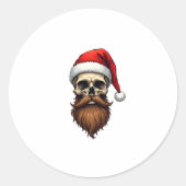 Sticker Rond Funny Hipster Santa Skull Face With Hat Beard Chri (Devant)