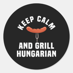 Sticker Rond Funny Hongrois Saucage Barbecue Humour Citation Hu