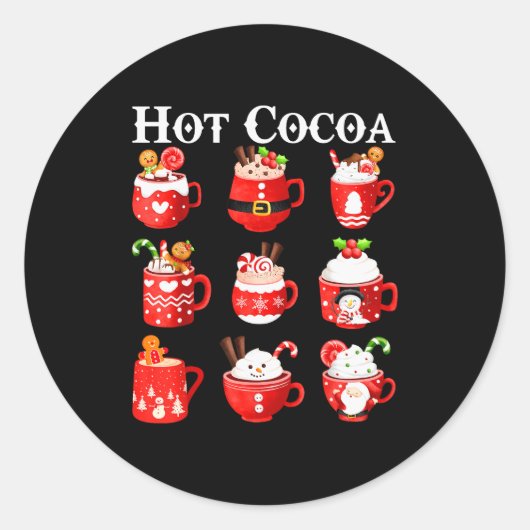 Sticker Rond Funny Hot Cocoa Santa Elf C Merry Christmas Pajama (Devant)