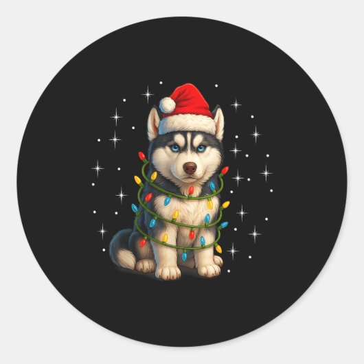 Sticker Rond Funny Husky Dog Christmas Pj Pajama Men Women Pjs  (Devant)