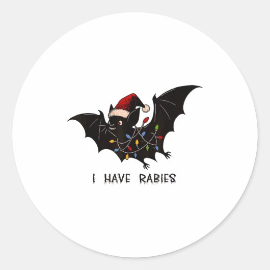 Sticker Rond Funny I Have Rabies Christmas Bat Matching Holiday (Devant)