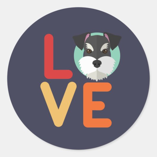 Sticker Rond Funny I Love Miniature Schnauzer I Heart Amoureux (Devant)