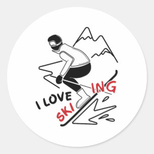 Sticker Rond Funny I Love Skiing - Great Snow Lovers Cadeau