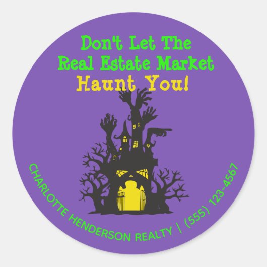 Sticker Rond Funny Immobilier Haunted Maison Halloween (Devant)