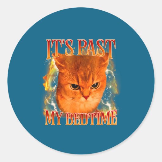 Sticker Rond Funny It's Past My Bedtime Cat Meme Animals Humor  (Devant)