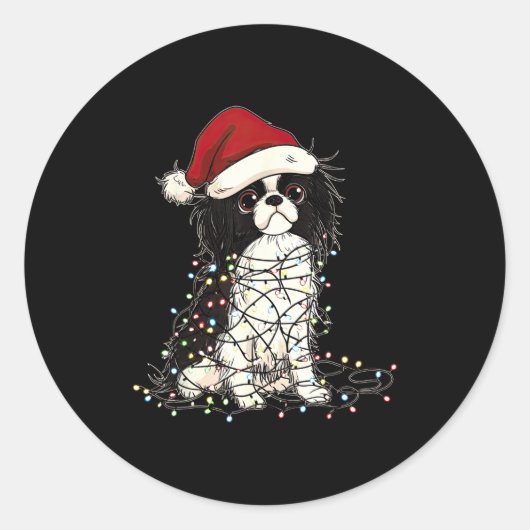 Sticker Rond Funny Japanese Chin Christmas Graphics Dog Lights  (Devant)