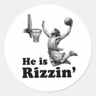 Sticker Rond Funny Jesus Basketball - Il est Rizzin'