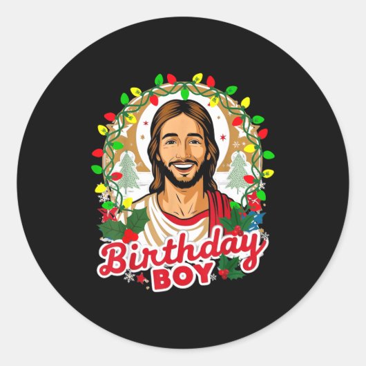 Sticker Rond Funny Jesus Birthday Boy Christmas Xmas Holiday Ug (Devant)