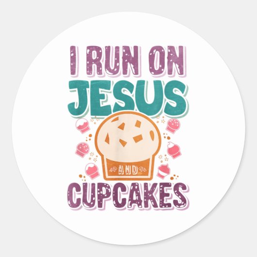 Sticker Rond Funny Jesus cupcakes mot art (Devant)