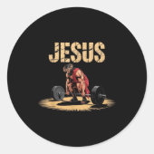 Sticker Rond Funny Jesus Weightlifting Christian Gym Humor (Devant)