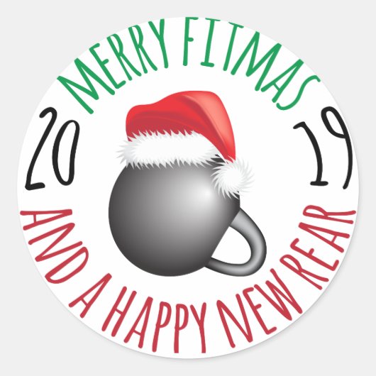 Sticker Rond Funny Joyeux Fitmas et Happy New Rear 2019 (Devant)