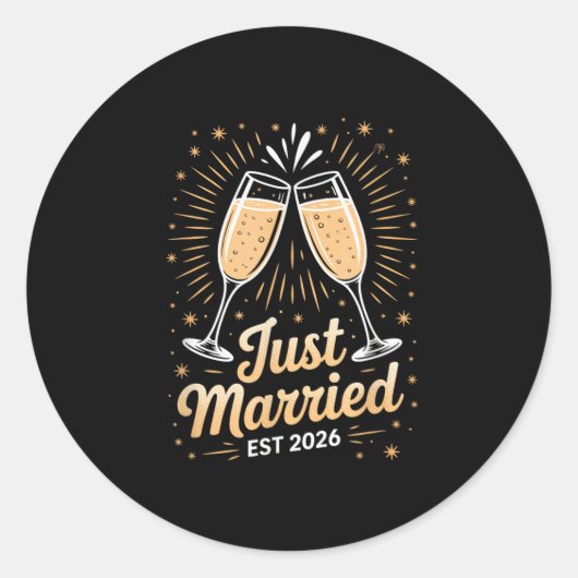 Sticker Rond Funny Just Married Newlywed Honeymoon Couple 2026 (Devant)