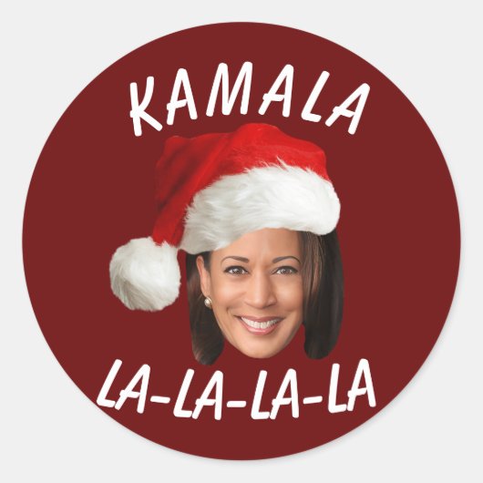 Sticker Rond Funny Kamala Harris Face Santa Hat Noël (Devant)