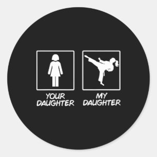 Sticker Rond Funny Karate Maman Arts martiaux Fille Ceinture no
