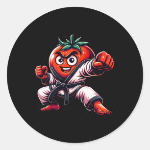 Sticker Rond Funny Karate Tomato Design Pour Les Amateurs D'Art