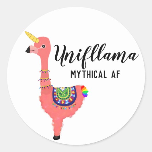 Sticker Rond Funny Kawaii Unicorn Flamant rose Llama Mythique A (Devant)