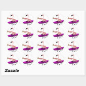 Sticker Rond Funny Kayaking Flamant rose (Feuille)